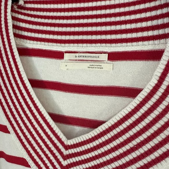 Anthropologie Red and White Nautical V Neck Sweater - Picture 3 of 4